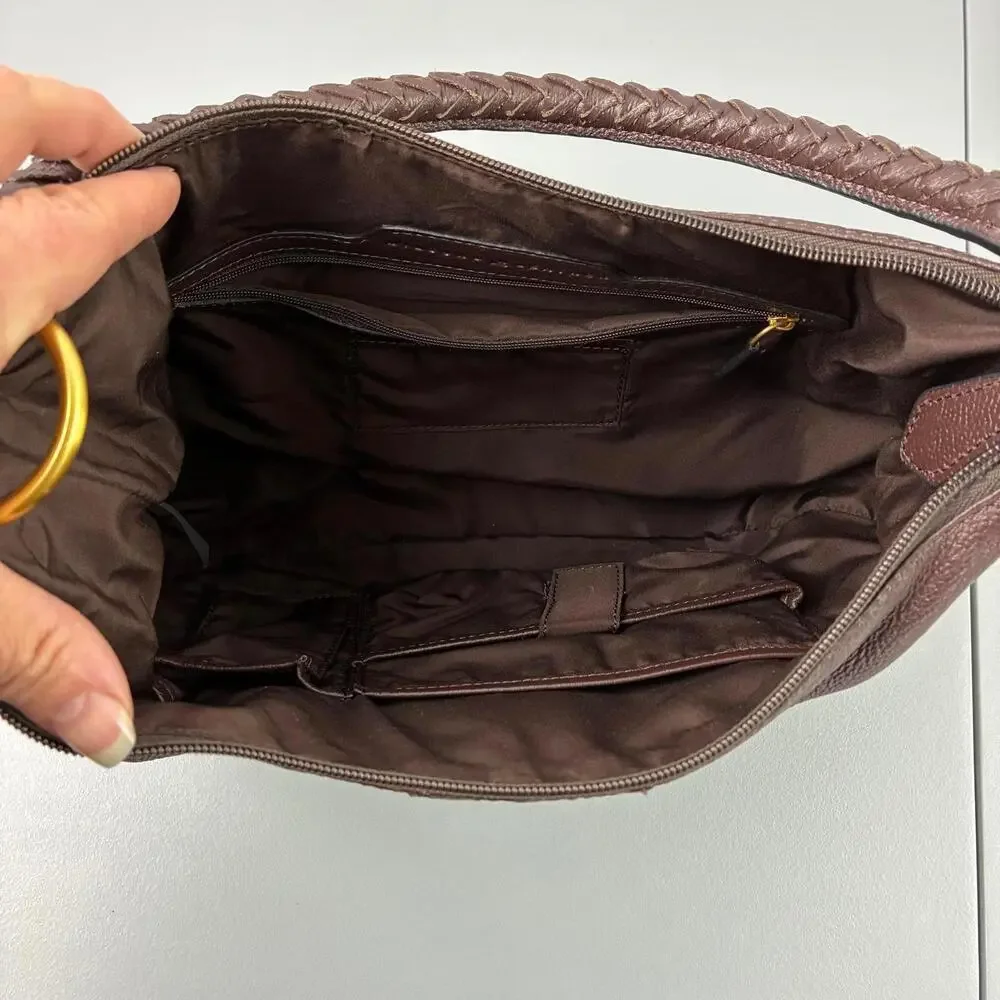 Wilson's Leather Chocolate Brown Handbag Hobo Style with Braided Handle
